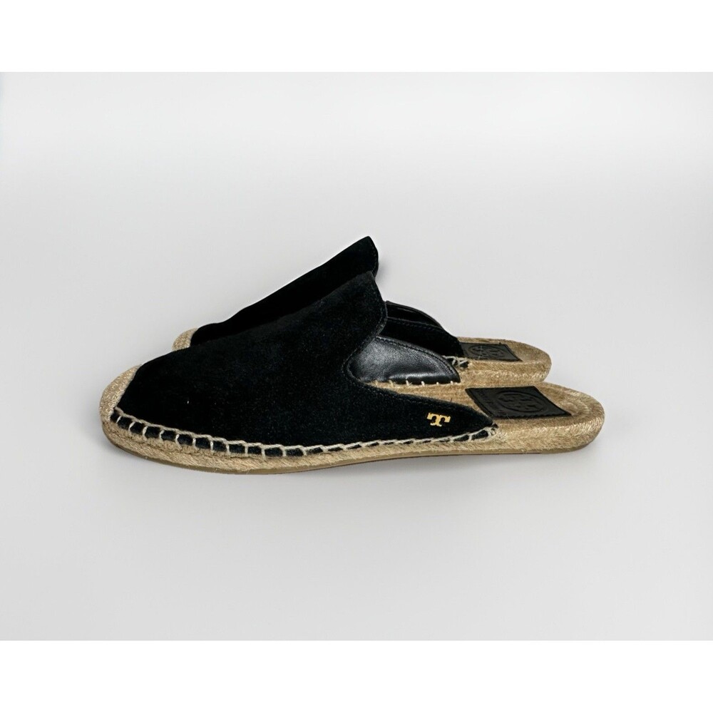 TORY BURCH Max Black‎ Suede Flat Espadrille Mules Slip On Shoes Women's 6.5
